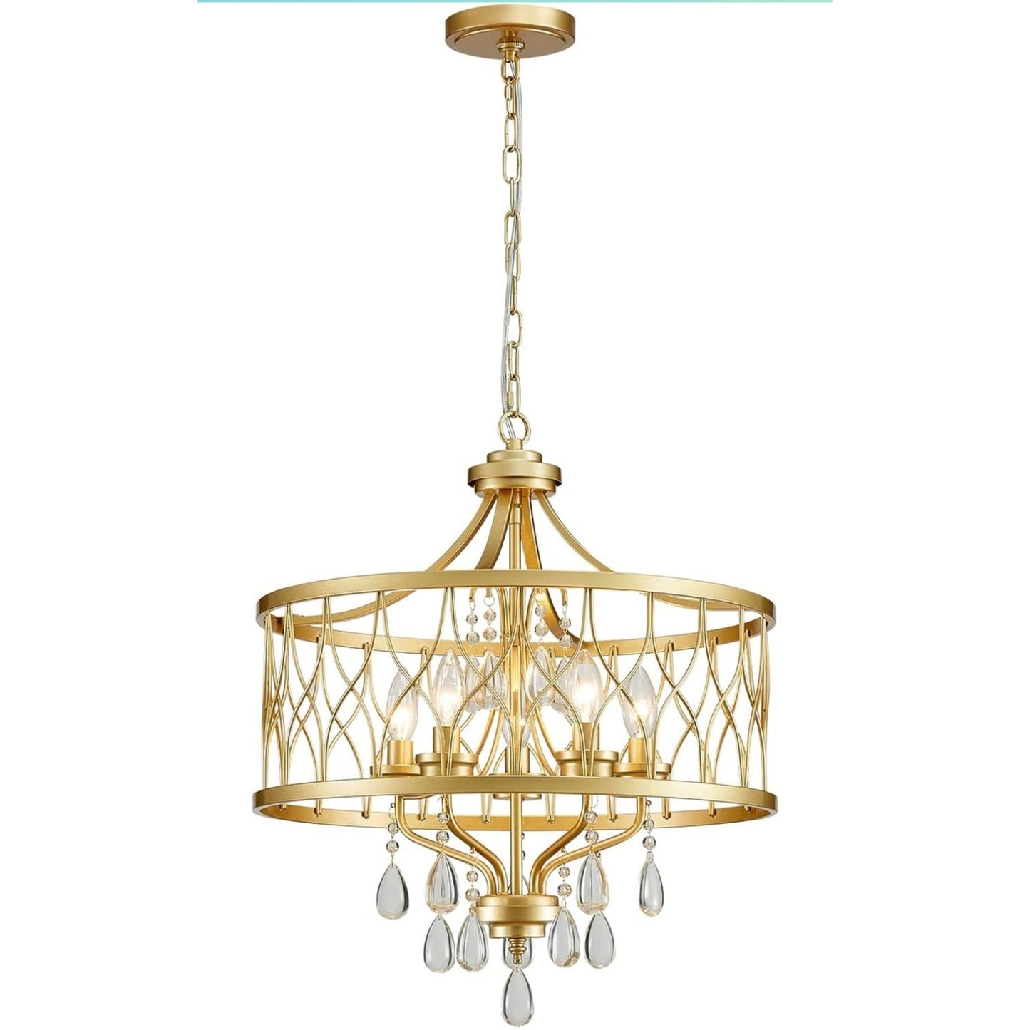 New 5-Light Gold Crystal Hanging Pendant Chandelier