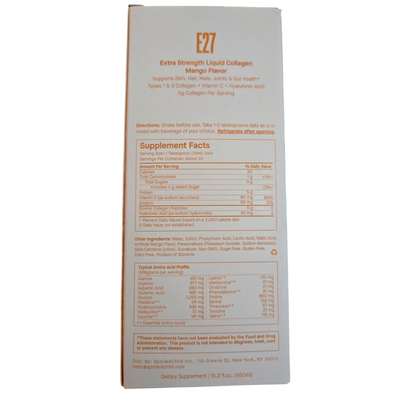 SpoiledChild E27 Extra Strength Liquid Collagen Mango Flavor