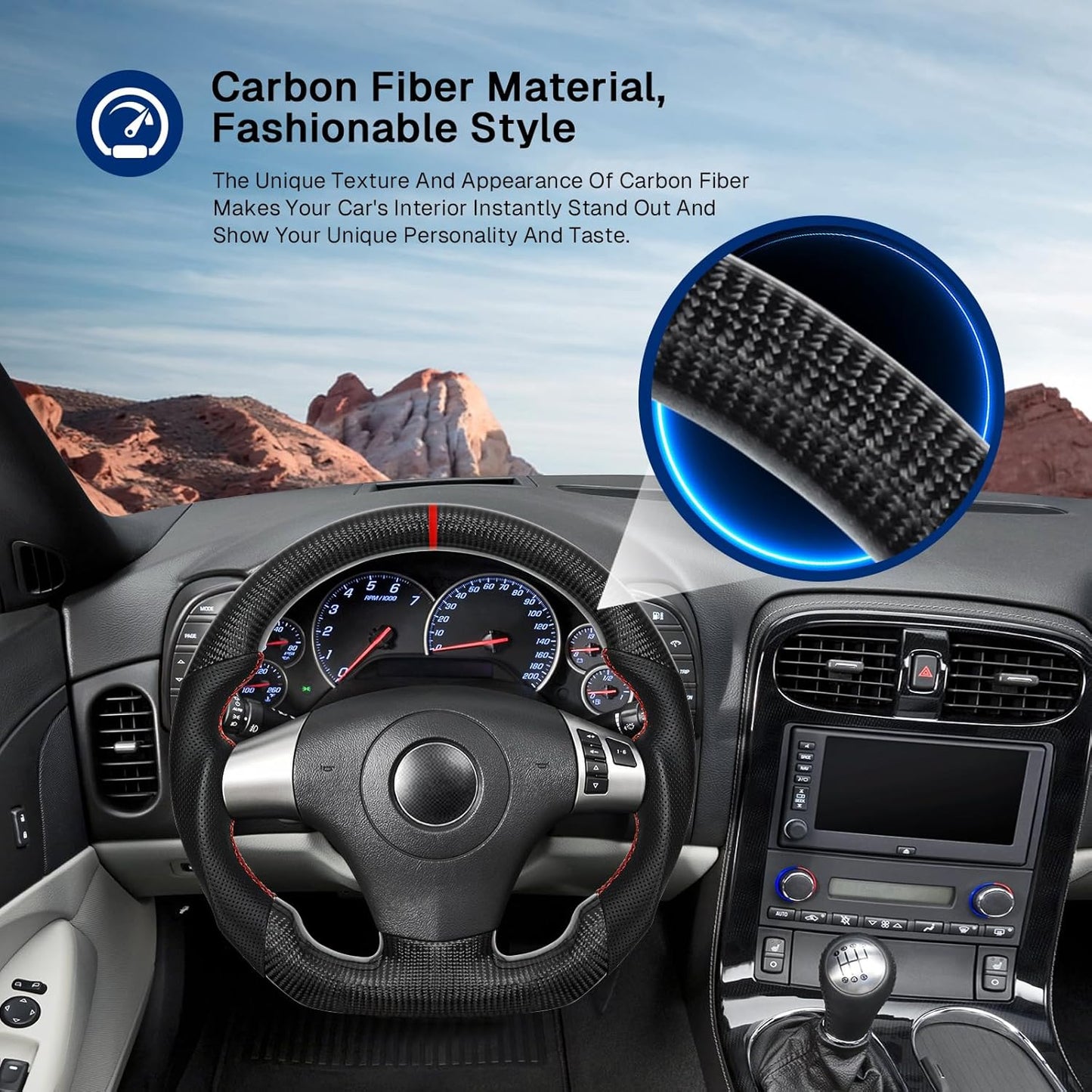 Carbon Fiber Steering Wheel For Corvette C6 2006-2011 ZR1 Z06 D-shaped Nappa Perforated Leather