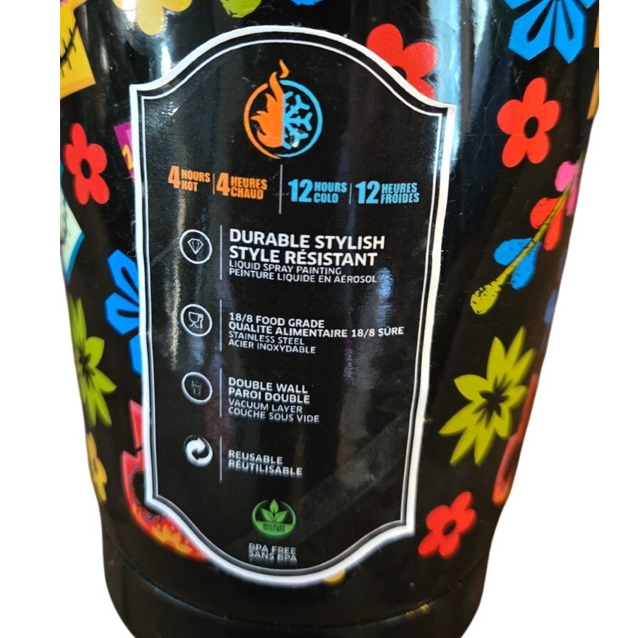 Dia De Los Muertos Sugar Skulls & Flowers Insulated Stainless Steel Travel Mug Halloween