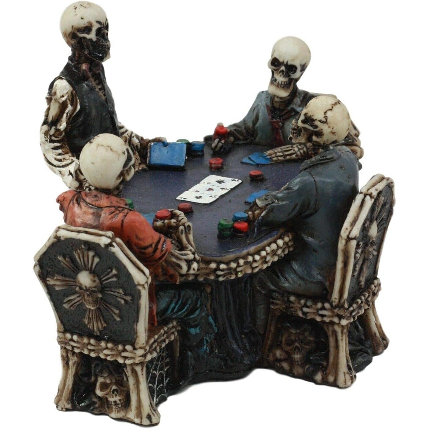 Ebros Gambling Casino Poker for Eternity Skeleton Dealer with Players at Table Figurine 6.25" Long Ossuary Macabre Halloween Decorative Sculpture