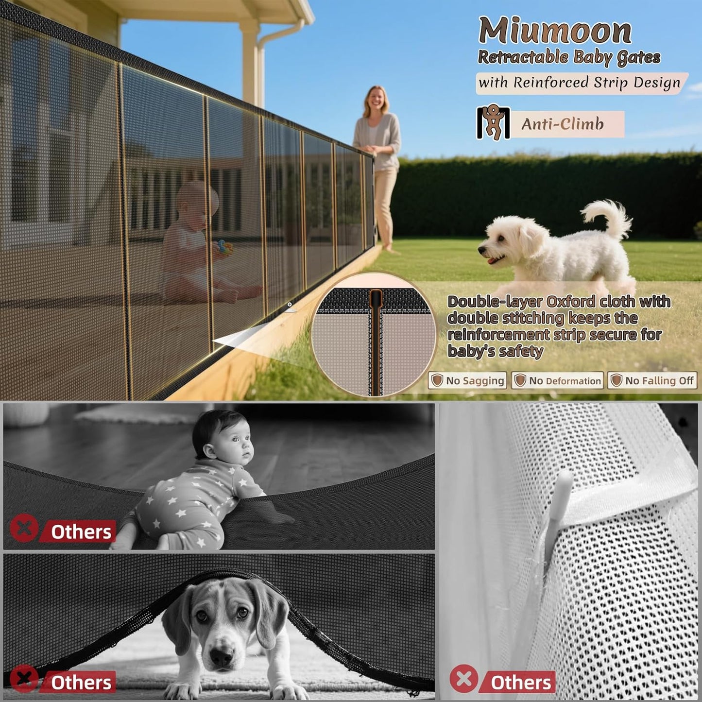 New Retractable Baby / Pet Gate Extra Wide Reinforced 34" x 200" Indoor Outdoor 16FT Garage Gate