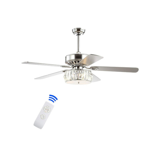 JONATHAN Y JYL9706A Mandy 52" 3-Light Crystal Prism Drum LED Ceiling Fan w/ Remote Chrome