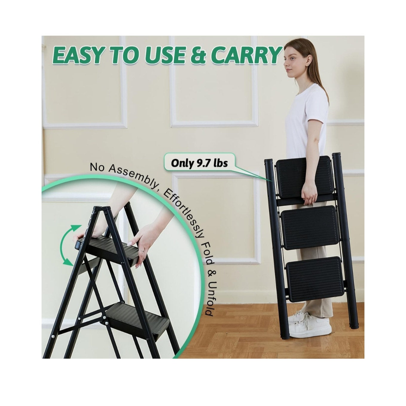 Step Ladder 3 Step Folding Heavy Duty Holds 330 Lb Load