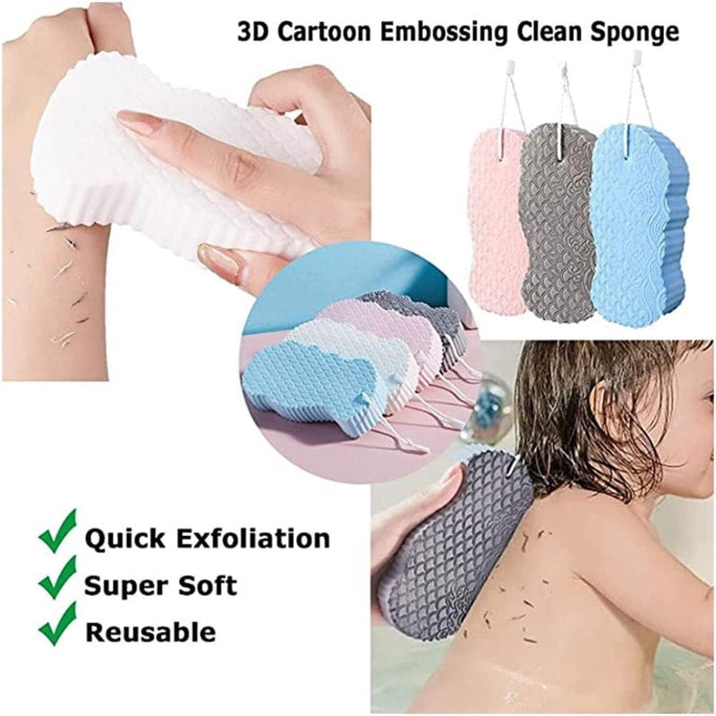 Set of 2 Exfoliating Bath Sponges Super Soft w/ Built in Hanging Rope