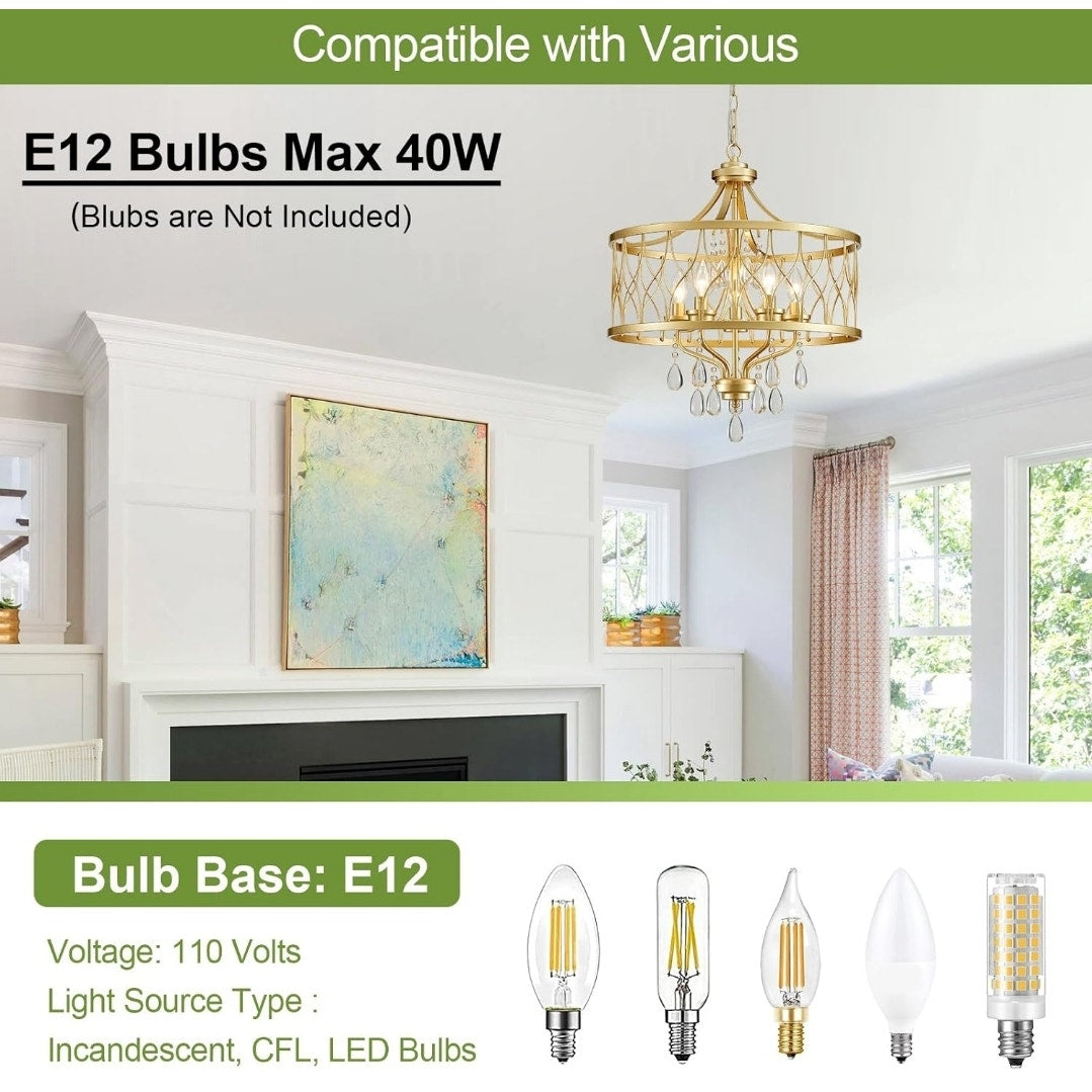 New 5-Light Gold Crystal Hanging Pendant Chandelier