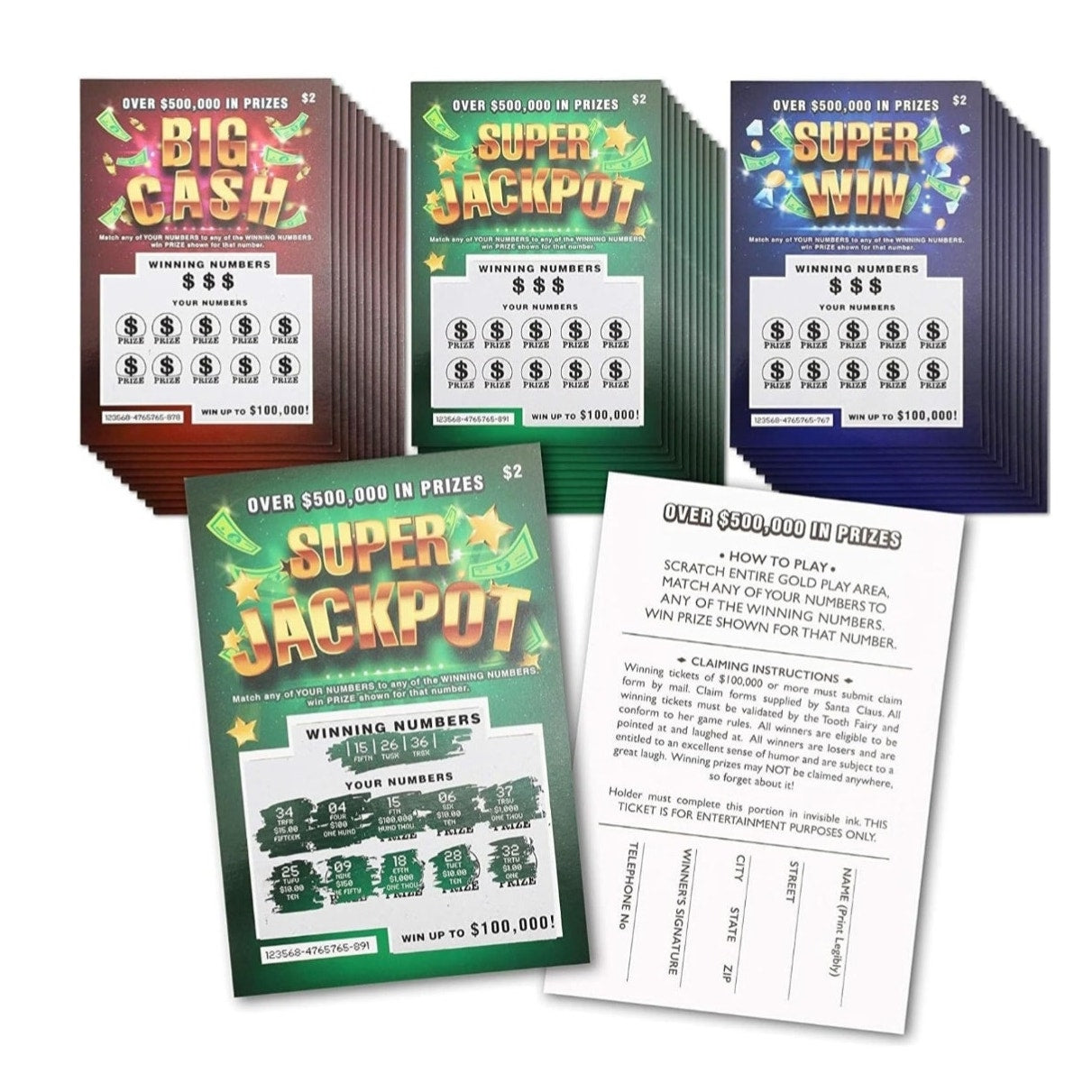 Gag Gift Fake Winning Tickets 3 Card Set
