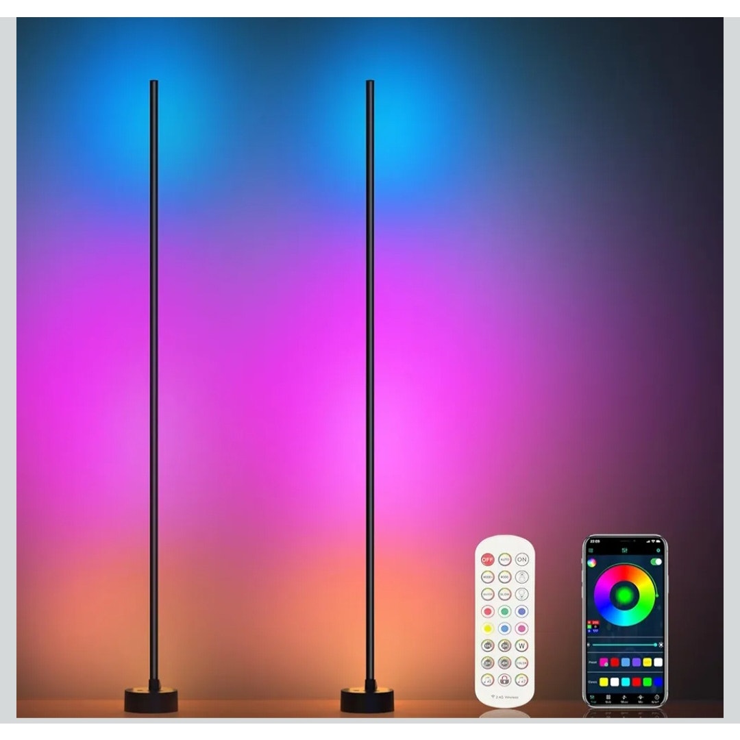 Set of 2 Smart Floor Lamp 2 Pack LED Color Changing Lamps Remote Bluetooth Timer
