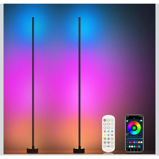 Set of 2 Smart Floor Lamp 2 Pack LED Color Changing Lamps Remote Bluetooth Timer