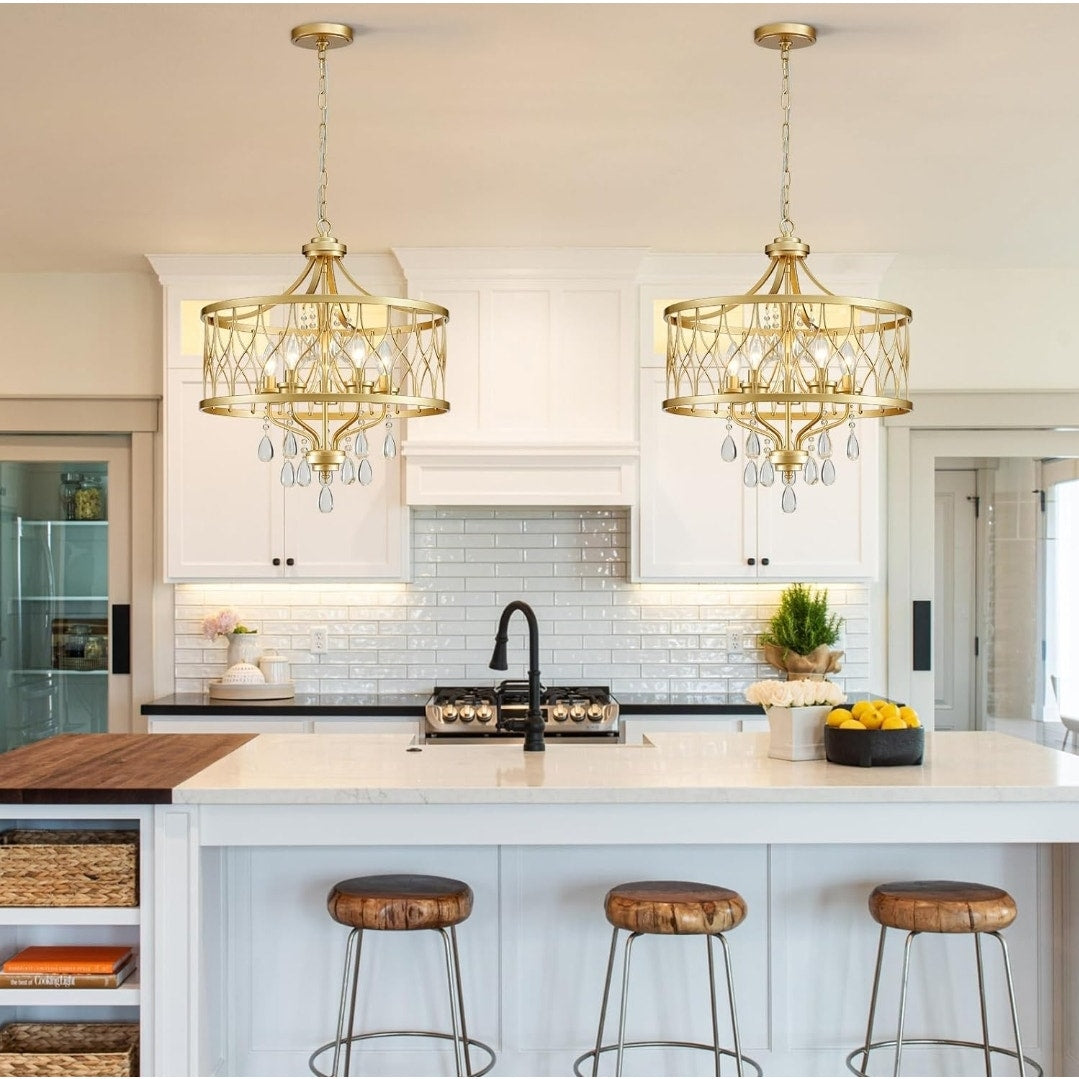 New 5-Light Gold Crystal Hanging Pendant Chandelier