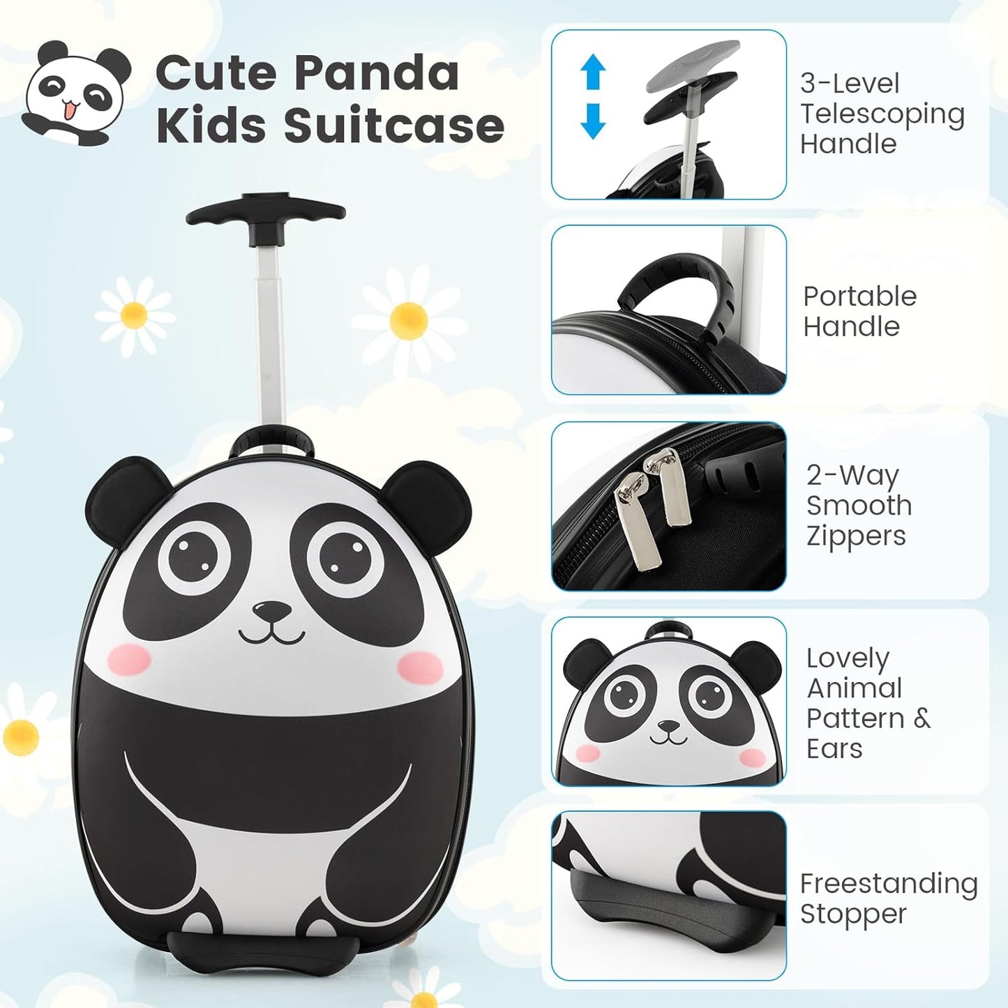2 PC Kids Carry On Luggage Set 16" Rolling Wheel Suitcase & 12" Backpack Airline Approved Toddler