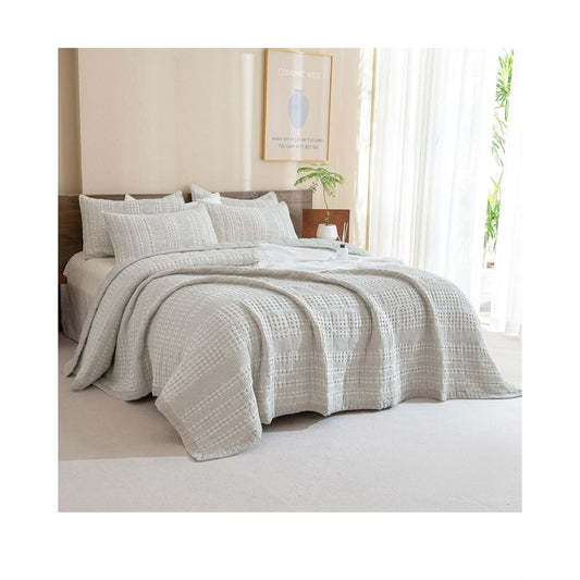 King Size 100% Cotton Khaki Quilt w/ 2 Pillow Shams