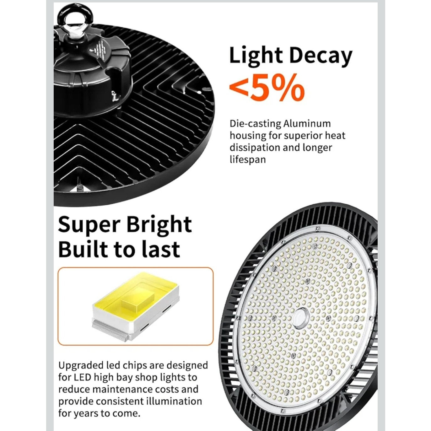 6 Pack LED High Bay Shop Light Brightness 250W 100V-277V IP65 Waterproof 5000K