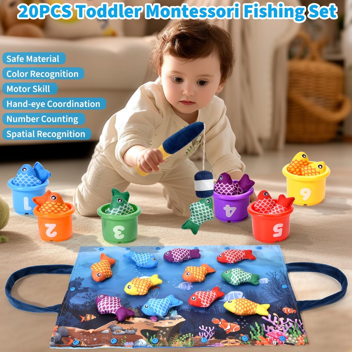 Ocean World Montessori Toys Baby & Toddler Sorting Fishing 20PCS Sensory Toy
