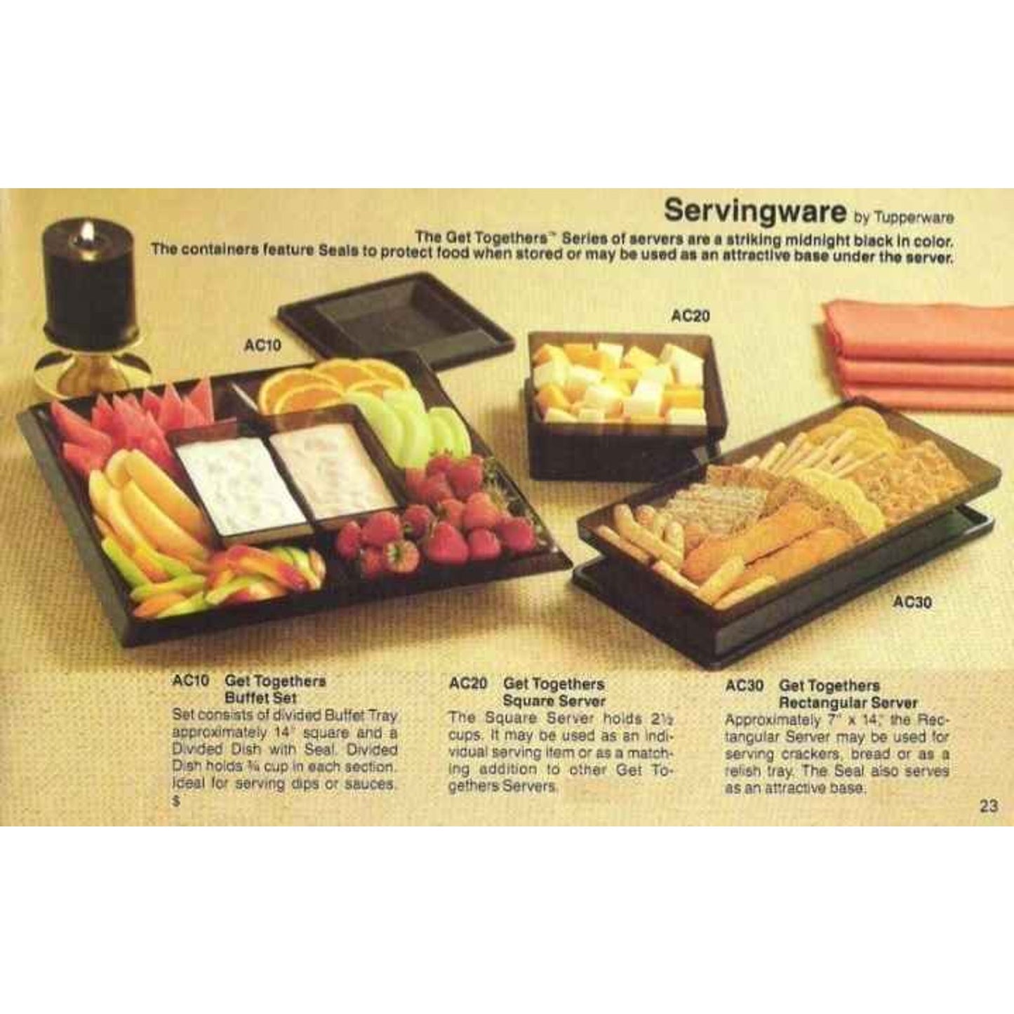 Rare Black Tupperware Get Together Buffet Serving Set 90's