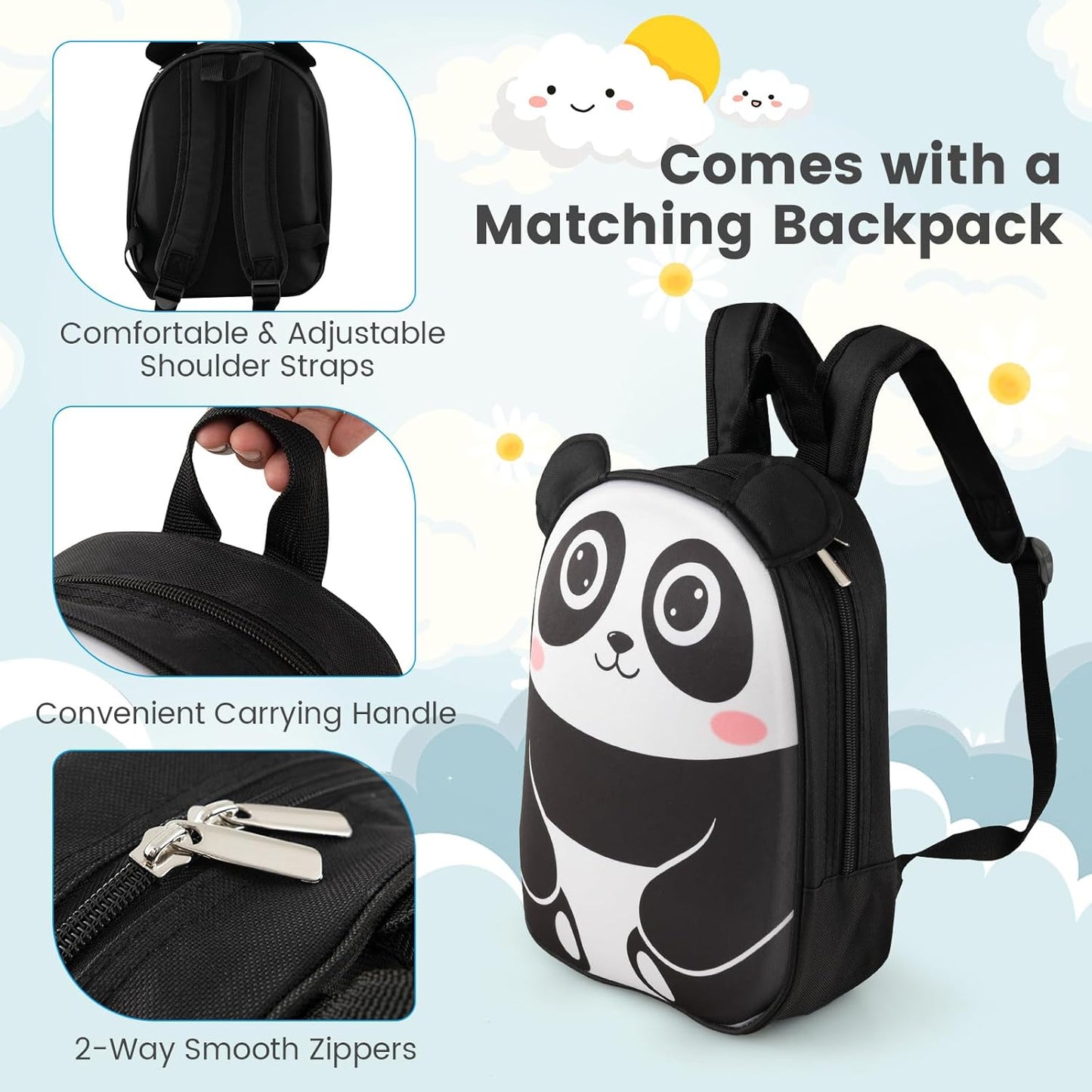 2 PC Kids Carry On Luggage Set 16" Rolling Wheel Suitcase & 12" Backpack Airline Approved Toddler