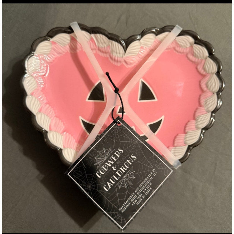 Set of 4 Cobweb and Cauldrons Heart Shaped Jack-O-Lantern Appetizer Plates