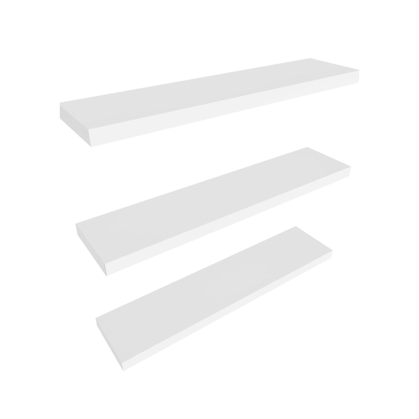 White Floating Wall Shelves Wood Shelf Set of 3 - 36" Wide