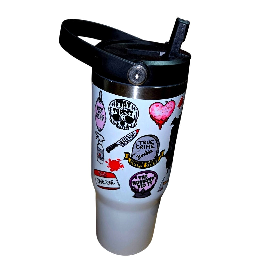 Horror Movie Whore Straw Sipper Insulated Stainless Steel Water Bottle Tumbler UV DTF
