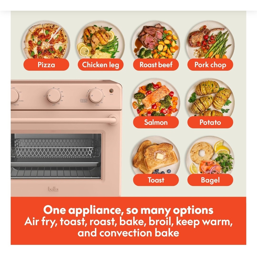 PINK bella Air Fry Fryer Toaster Oven w/ Convection Bake, Auto Shut Off, Timer New in Box