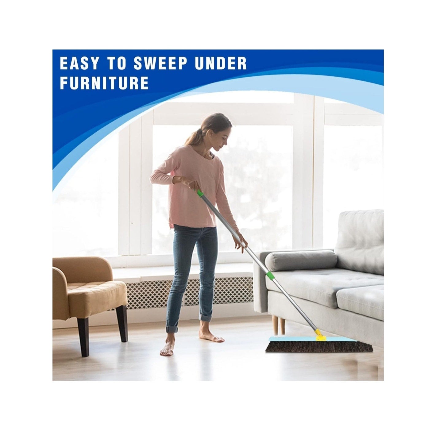 New 100% Natural Horsehair Broom 2 feet Wide Swiveling Broom Head Aluminum Rod