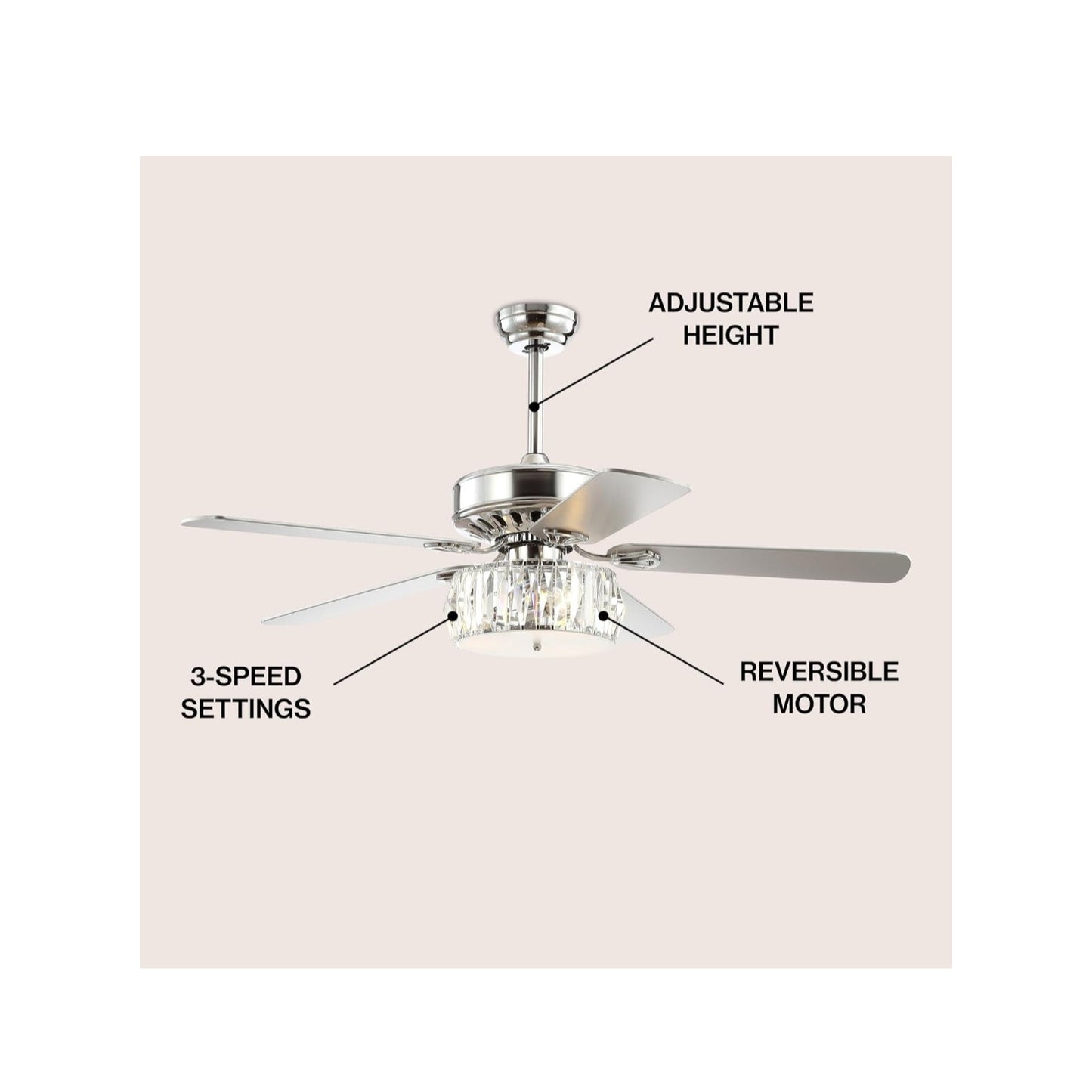 JONATHAN Y JYL9706A Mandy 52" 3-Light Crystal Prism Drum LED Ceiling Fan w/ Remote Chrome