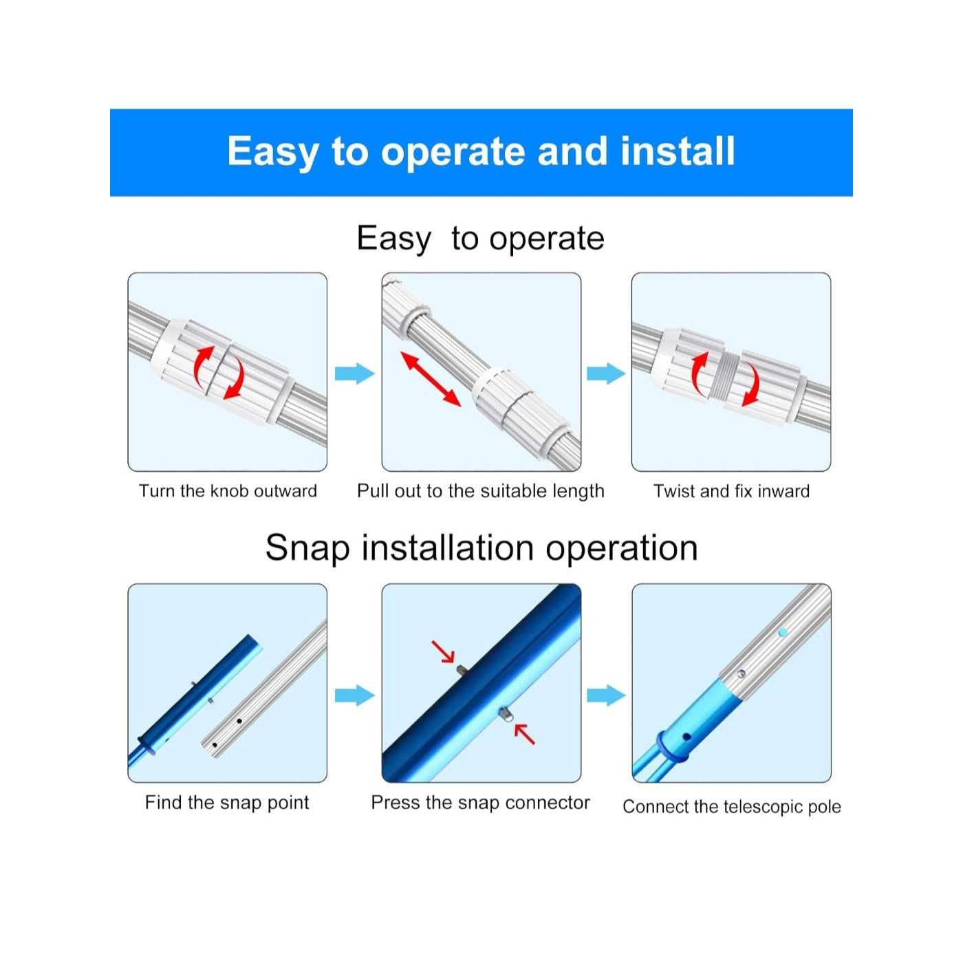 16.5 Ft Swimming Pool Pole Telescopic Fits Skimmer Net Rake Vacuum Head Brush