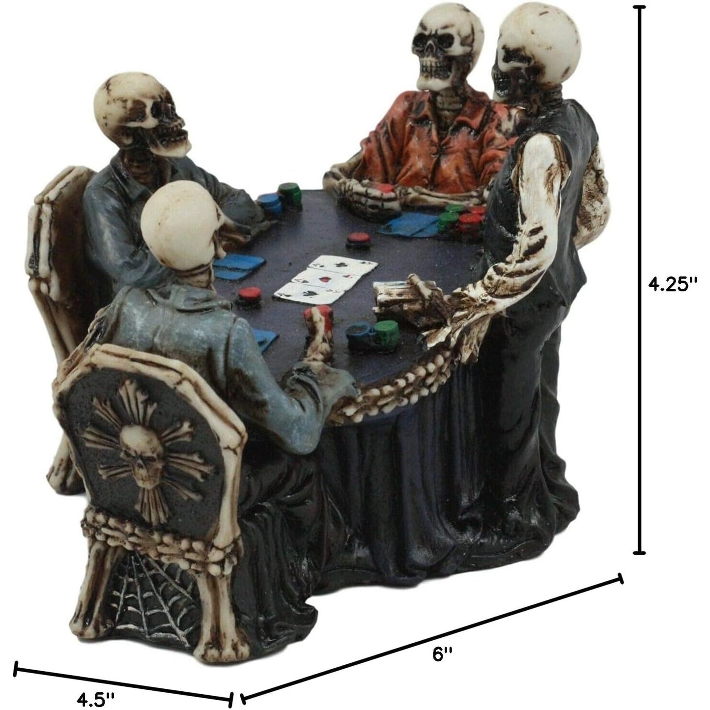 Ebros Gambling Casino Poker for Eternity Skeleton Dealer with Players at Table Figurine 6.25" Long Ossuary Macabre Halloween Decorative Sculpture