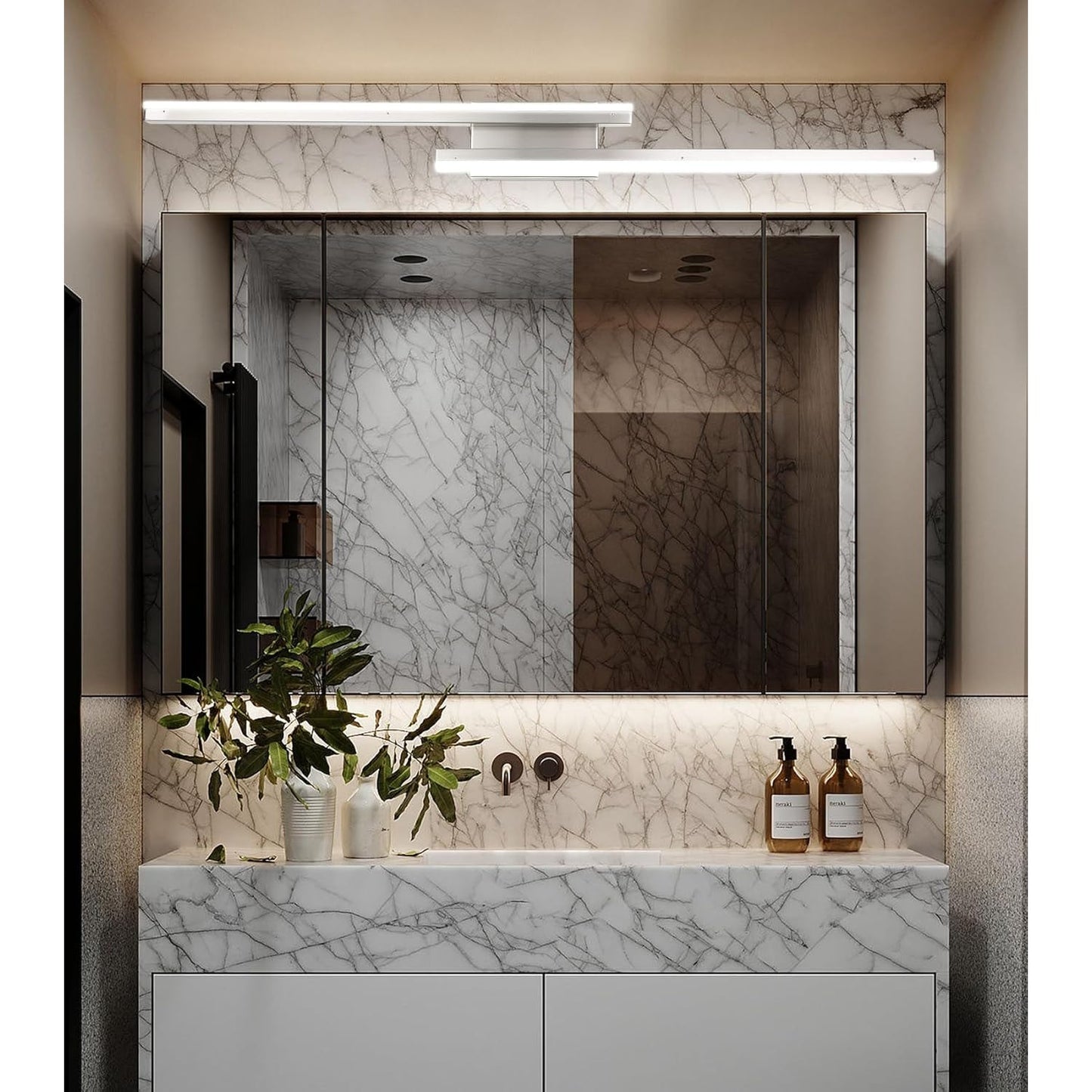 48in Brushed Nickel Vanity Light, Modern LED Bathroom Vanity Lights Fixture