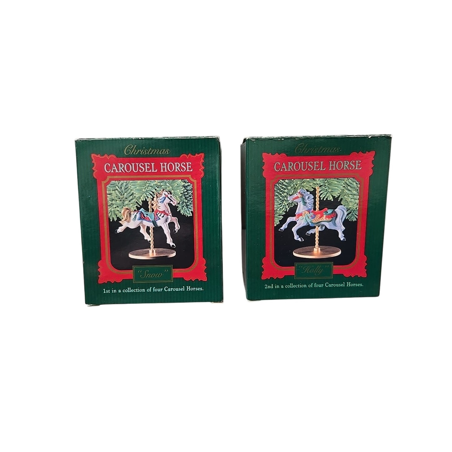 Hallmark Carousel & Horses Christmas Ornaments Set Of 4 Horses & Stand 1989