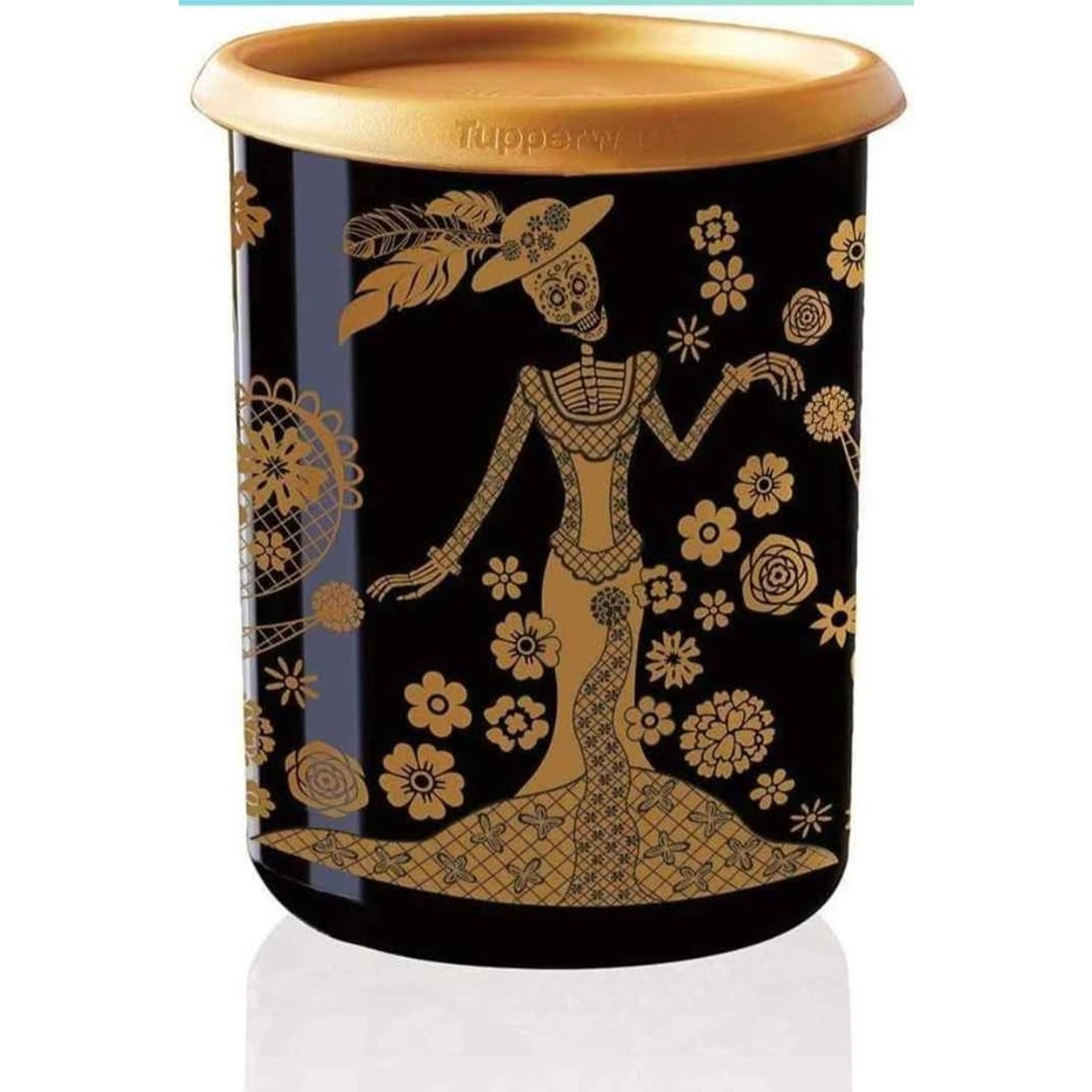 NEW Halloween Tupperware Dia de Los Muertos Canister BLACK Catrinas 12 Cup
