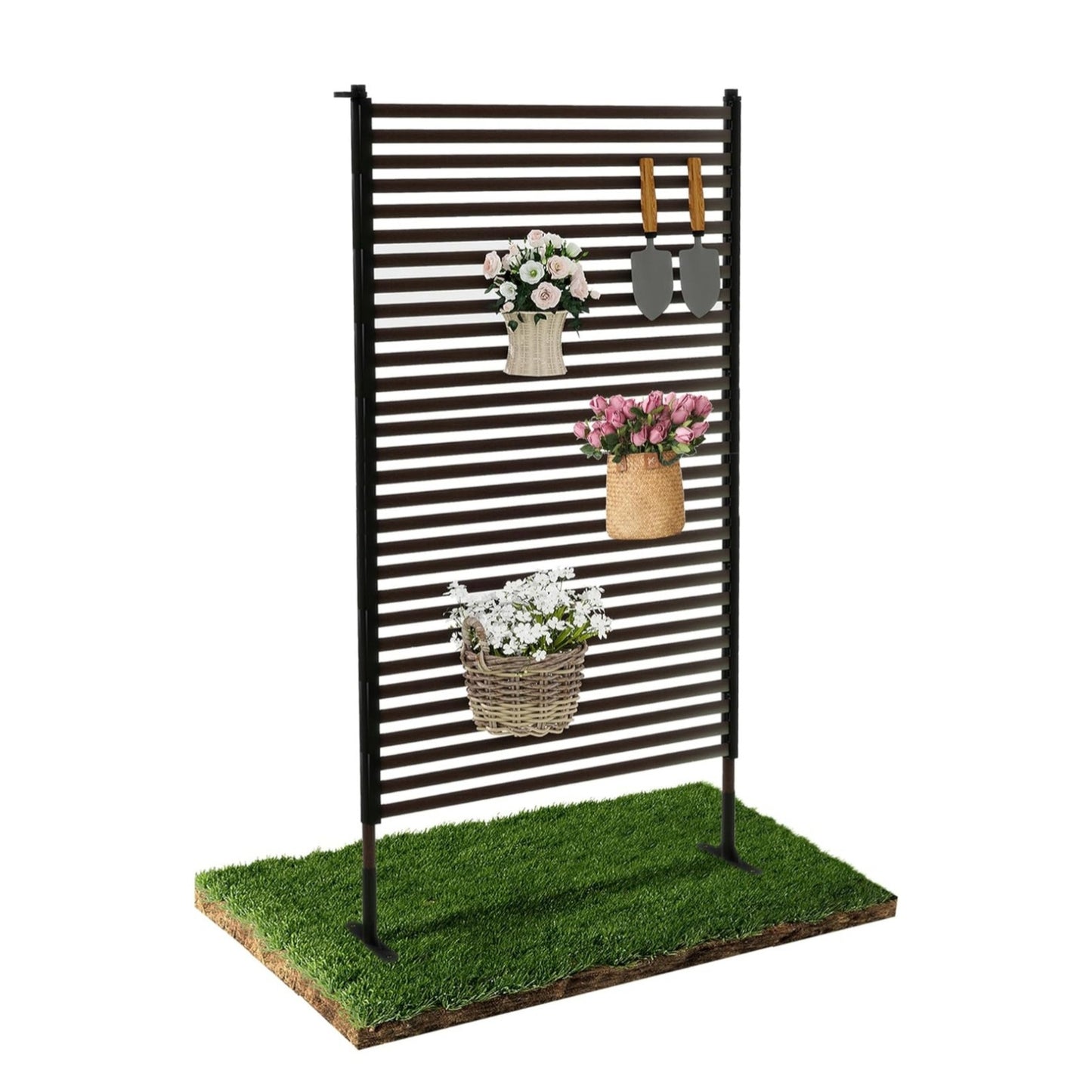 Outdoor Privacy Screen Fence w/ Stand 3'x6' Freestanding Metal Divider