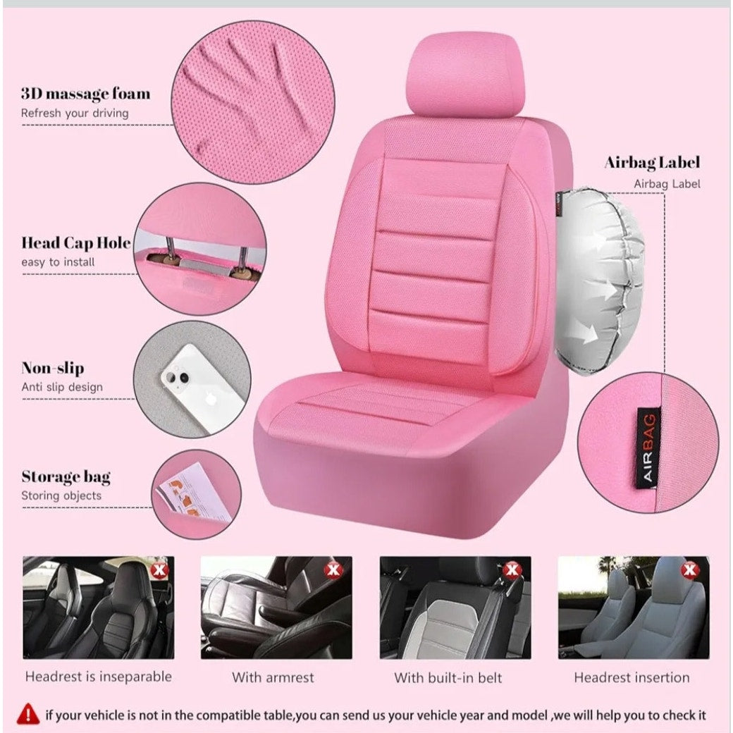 Pink Leather Universal Car Seat Covers Full Set Front & Back NEW