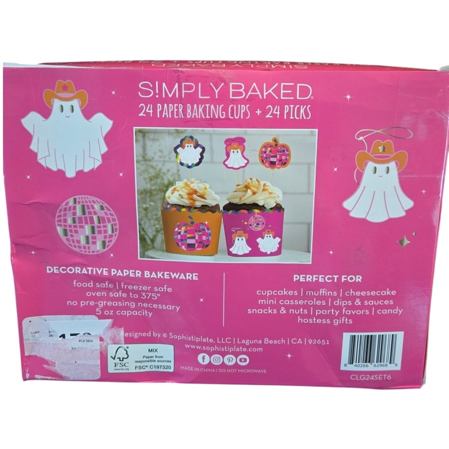 48pc Halloween Pink Cowboy Ghost Themed Cupcake Baking Cups & Picks Set NEW