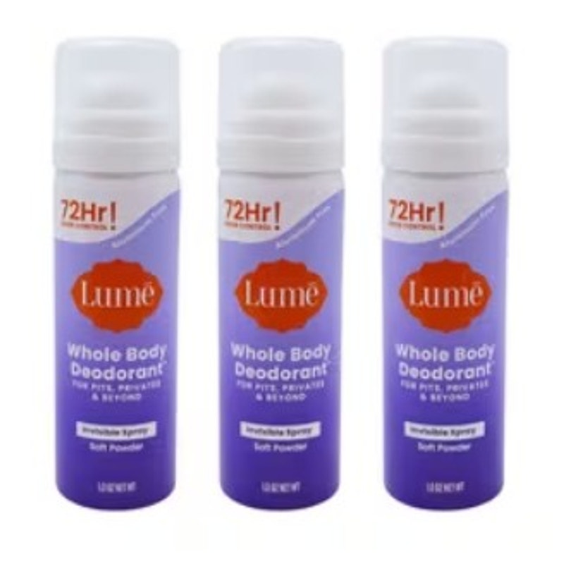 3 Pack Lume Whole Body Deodorant Soft Powder Invisible 1oz Travel Size