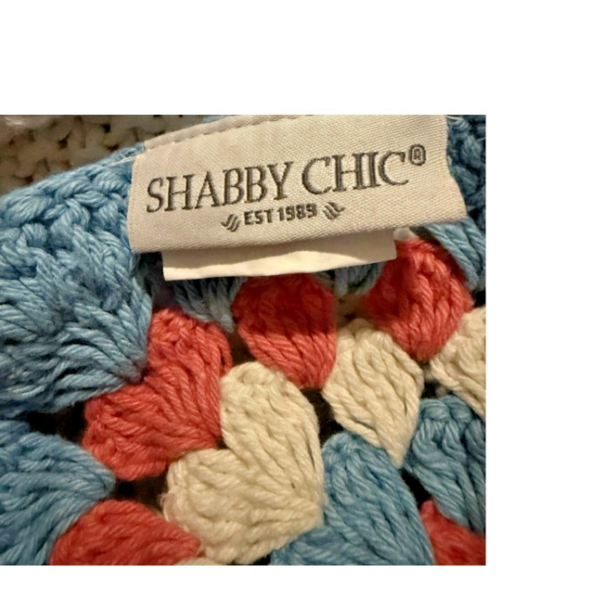 Shabby Chic Hand Crochet Granny Square Decorative Throw Afghan White Pastels NEW