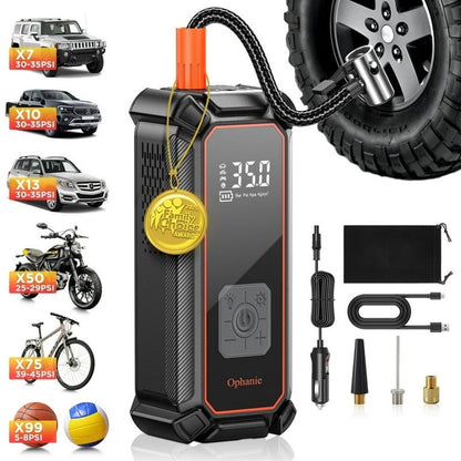 Ophanie Cordless Portable Tire Inflator - Digital Pressure Gauge, Air Compressor for Car Tires