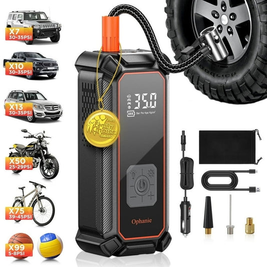 Ophanie Cordless Portable Tire Inflator - Digital Pressure Gauge, Air Compressor for Car Tires