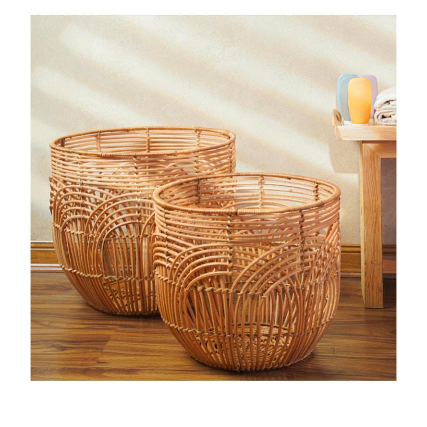 Set Of 2 Large Woven Blanket Baskets
