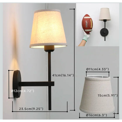 Vintage Wall Sconce with Linen Fabric Shade, Hardwired Indoor 1-Light