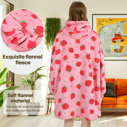 Wearable Strawberry Sherpa Blanket Hoodie w/ Front Pockets