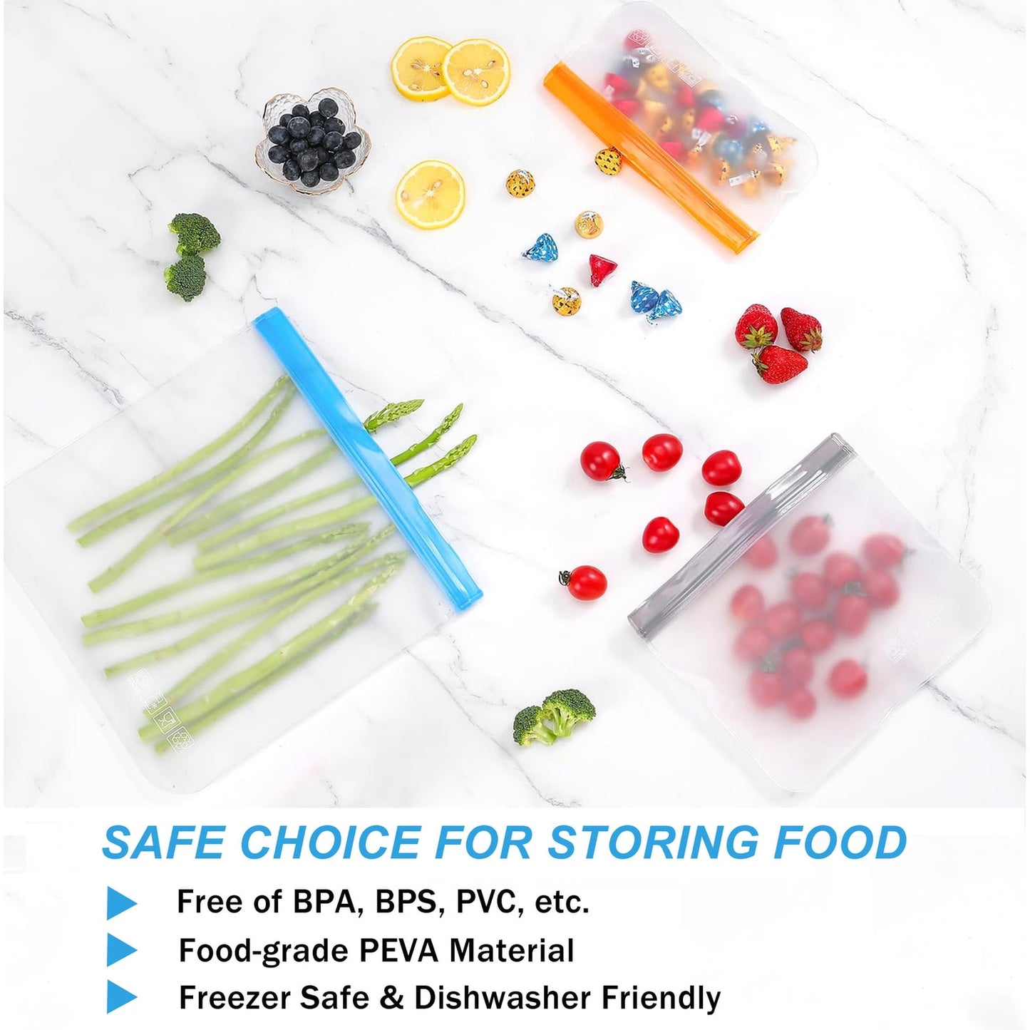 10 Pack Dishwasher Safe Reusable Food Freezer Bags