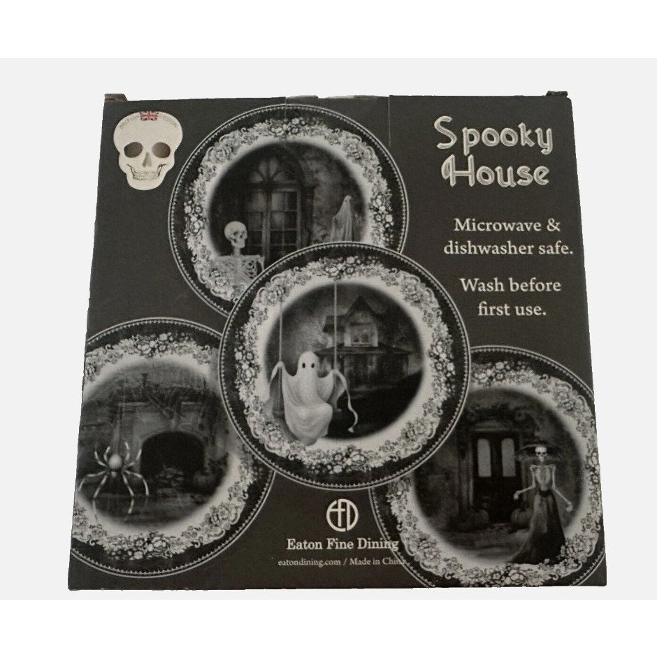 EATON FINE DINING Spooky House Halloween Salad Dessert Plates Set of 4 NEW 7 1/2"
