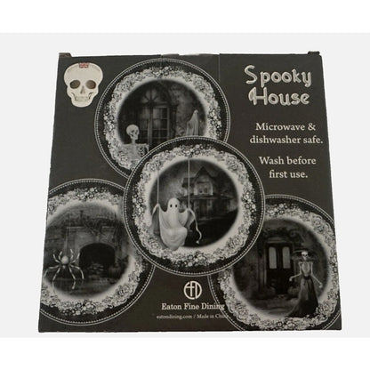 EATON FINE DINING Spooky House Halloween Salad Dessert Plates Set of 4 NEW 7 1/2"