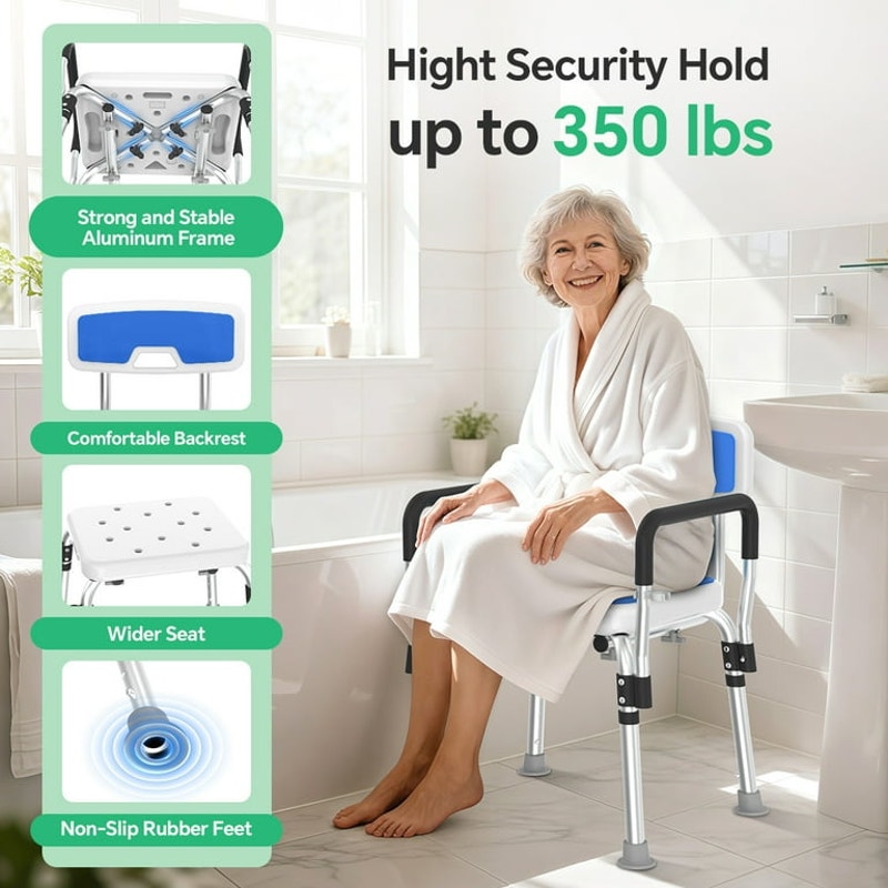 Shower Chair Shower Stool for Inside Shower with Removable Armrests