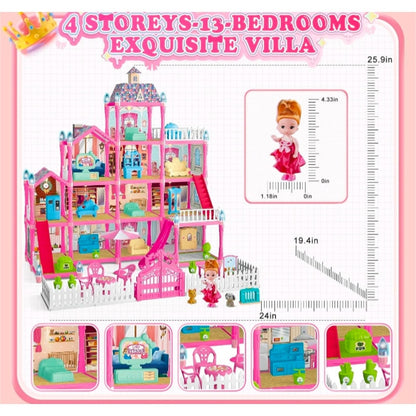 Dream Toy Doll House 4 Stories 13 Rooms Furnished w/ Lights