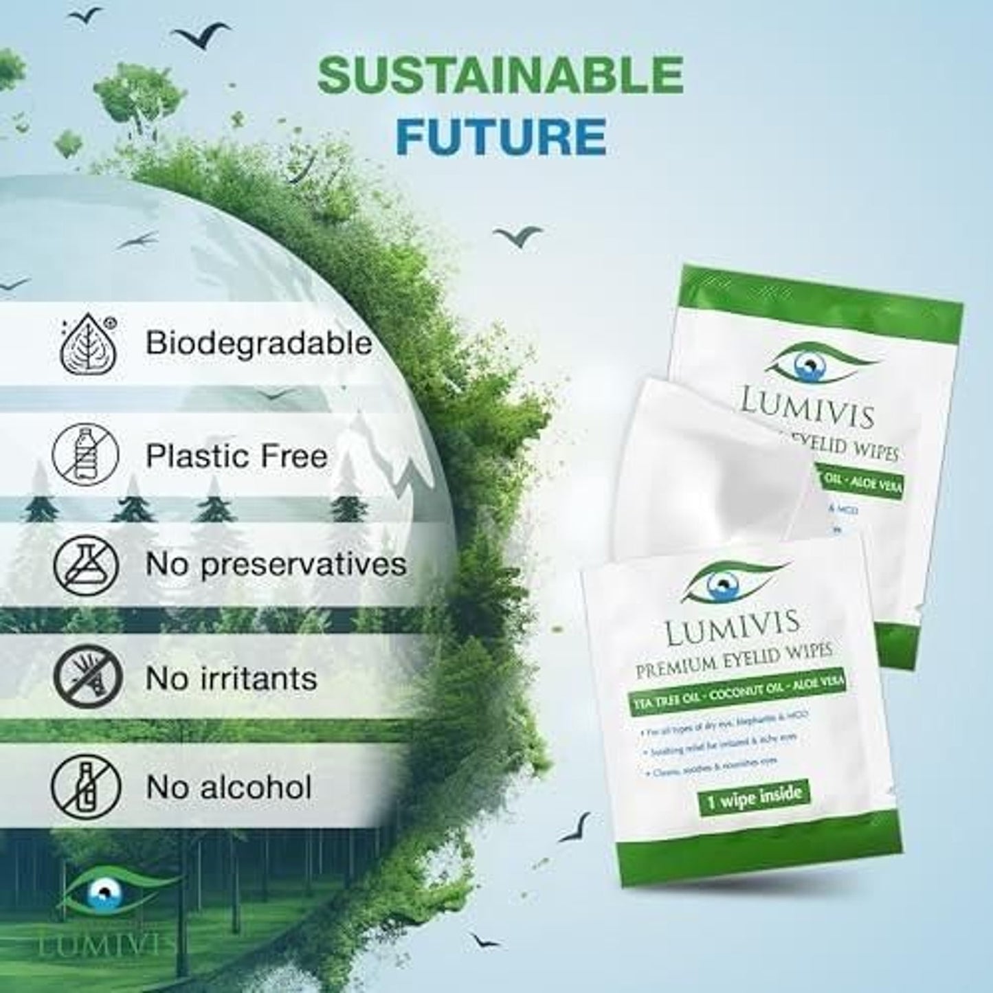 Lumivis Tea Tree Oil Eyelid Wipes – Gentle Daily Eye Care  36 Count