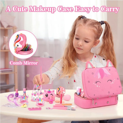 Real Washable Kids Makeup Unicorn Suitcase Set Toy Age 3-12 Little Girls