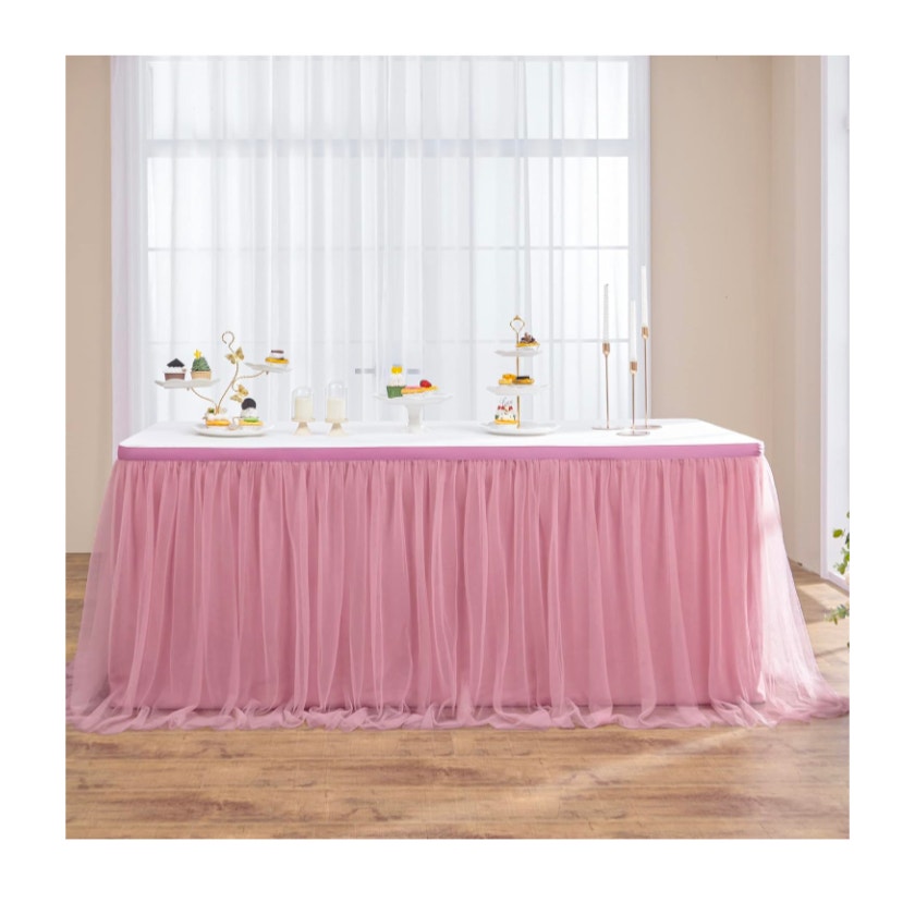 14 ft Dusty Rose Tulle Table Skirt for Rectangle Tables
