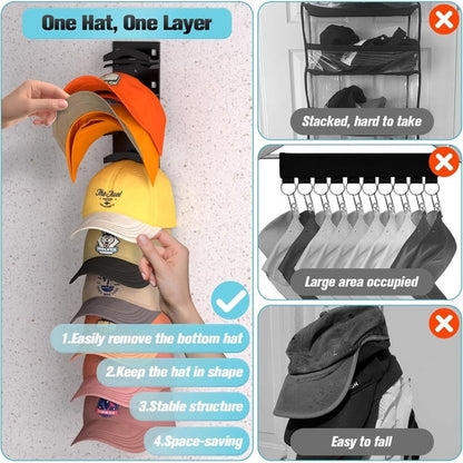 Hat Organizer for Baseball Caps 2Pack, Hat Rack for Wall with Strong Adhesive Hold up to 20 Hats